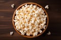 Generative AI Image of Crunchy Popcorn Snack in a Wooden Bowl