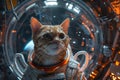 Generative AI Image of Cute Cat Animal Wearing Astronaut Suit Exploring Outer Space