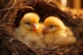 Generative AI Image of Cute Chicks Animal in the Nest