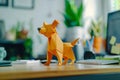 Generative AI Image of Cute Dog From Folded Paper Origami on Office Desk