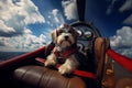 Generative AI Image of Cute Dog Sitting on Red Bull Plane with Clear Sky View