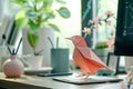 Generative AI Image of Cute Dove Bird From Origami Craft on Office Desk