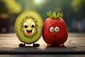 Generative AI Image of Cute Kiwi Strawberry Fruit Character with Smiling Expression