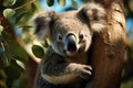 Generative AI Image of Cute Koala Animal on Eucalyptus Tree on a Sunny Day