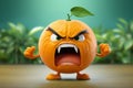 Generative AI Image of Cute Orange Fruit Cartoon Character with Angry Screaming Expression