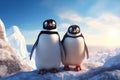 Generative AI Image of Cute Penguins Animal Standing on a Rock in Winter Season