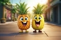 Generative AI Image of Cute Pineapples Fruit Character with Happy Expression Standing on the Road