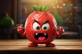 Generative AI Image of Cute Strawberry Fruit Character with Angry Expression