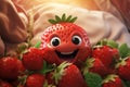 Generative AI Image of Cute Strawberry Fruit Character with Smiling Expression