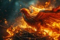Generative AI Image of Dashing Phoenix Bird with Hot Fire Flame