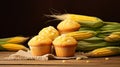 Corn muffin: A golden-brown delight with a moist crumb, adorned with sweet corn kernels Royalty Free Stock Photo