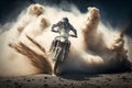 Dirt bike leaving cloud of dust in the back