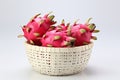 Generative AI Image of Dragon Fruits in White Basket on Isolated Background Royalty Free Stock Photo