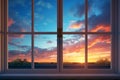 Generative AI Image of Dramatic Sky View with Clouds at Sunset from the Window