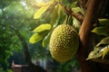 Generative AI Image of Durian Fruit Hanging on the Tree in Garden Royalty Free Stock Photo