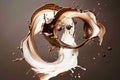 Dynamic splash of chocolate and milk colliding, creating mesmerizing effect for culinary arts and food