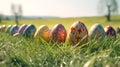 Generative AI image of easter eggs in a row Royalty Free Stock Photo