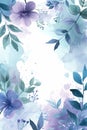 Generative AI Image of Empty Greeting Card Background with Watercolor Blue Floral Decoration Royalty Free Stock Photo