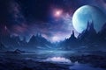 Generative AI Image Exploring the Moon in Space with Galaxy Planet in the Sky