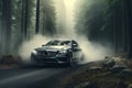 Generative AI Image of Fancy Car Passing Through a Pine Forest Royalty Free Stock Photo