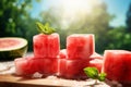 Generative AI Image of Fresh Watermelon Ice on Bright Nature Background