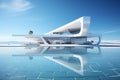 Generative AI Image of Futuristic Resort Hotel Building with Swimming Pool in Bright Day