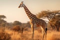 Generative AI Image of Giraffe Animal with Prairie in African Savanna