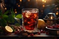 Generative AI Image of a Glass of Sweet Iced Tea on Wooden Table Royalty Free Stock Photo