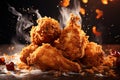 Generative AI Image of Golden Brown Fried Chicken on Wooden Table