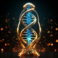 Generative AI Image of Golden Colored DNA Double Helix Spiral Structure on a Dark Background Royalty Free Stock Photo