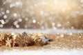 Generative AI Image of Golden Glittering Background with Snowflakes Decoration