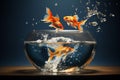 Generative AI Image of Goldfish Jumping Out of Water in Aquarium Bowl Royalty Free Stock Photo