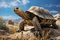 Generative AI Image of Great Tortoise Standing on a Rocks with Nature View in Sunny Day Royalty Free Stock Photo