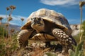 Generative AI Image of a Great Tortoise Walking in the Grass at Bright Day Royalty Free Stock Photo