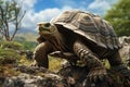 Generative AI Image of a Great Tortoise Walking on a Rocks at Bright Day Royalty Free Stock Photo