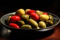 Generative AI Image of Green Red Olives Fruit in Plate