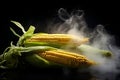 Generative AI Image of Grilled Corns with Smoke on Black Background
