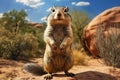 Generative AI Image of Groundhog Marmot Standing on Rock with Nature Landscape