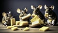 Generative AI image of a group of mice eating cheese Royalty Free Stock Photo