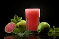 Generative AI Image of Guavas Fruit Juice Drink in Glass on Dark Background