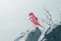 Generative AI Image of Handmade Origami Red Paper Bird Standing on a Rock