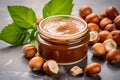 Generative AI Image of Hazelnuts Peanut Butter in a Glass Jar