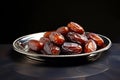 Generative AI Image of Healthy Dates Fruit on a Bronze Plate