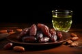 Generative AI Image of Healthy Dates Fruit with Drink on Wooden Table