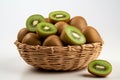 Generative AI Image of Healthy Kiwis Fruit in Basket on Isolated Background