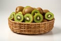 Generative AI Image of Healthy Kiwis Fruit Slices in Basket on Isolated Background