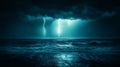 Generative AI Image of Horrible Storm on the Beach with Dark Clouds and Lightning Strike Royalty Free Stock Photo