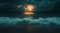 Generative AI Image of Horrible Storm on the Beach with Dark Clouds and Lightning Strike Royalty Free Stock Photo