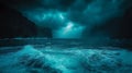 Generative AI Image of Horrible Storm with Lightning Strike on Ocean Waves with Cliff Royalty Free Stock Photo