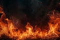 Generative AI Image of Hot Fire Flame with Blank Space on Dark Background Royalty Free Stock Photo